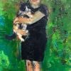 Lady with Cat  oil on board  15.5in x 9.5in