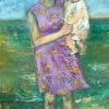 Mother and Baby Paddling  oil on board  16in x 8.5in